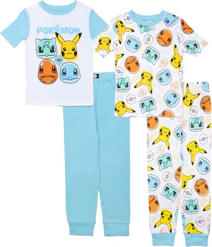 Pokémon Boys' 4-Piece Snug-fit Cotton Pajama Set, Soft & Cute for Kids in Saudi Arabia
