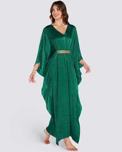 Bsubseach Kaftan Dresses for Women Solid Color V Neck Batwing Sleeve Caftan Dress Satin Plus Size Maxi Beach Cover Up in Saudi Arabia