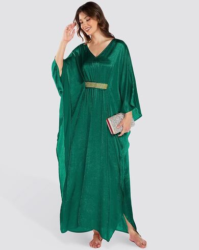 Bsubseach Kaftan Dresses for Women Solid Color V Neck Batwing Sleeve Caftan Dress Satin Plus Size Maxi Beach Cover Up in Saudi Arabia