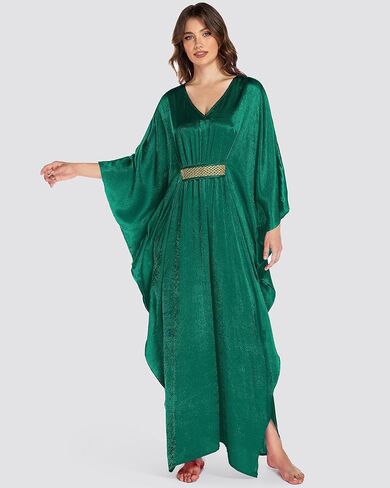 Bsubseach Kaftan Dresses for Women Solid Color V Neck Batwing Sleeve Caftan Dress Satin Plus Size Maxi Beach Cover Up in Saudi Arabia