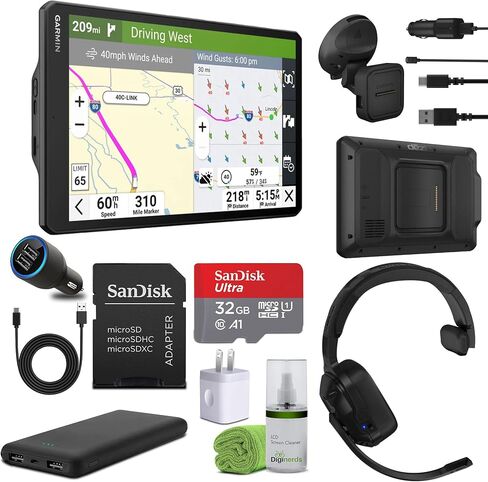 Garmin Dezl OTR1020 GPS Truck Navigator 10" Extra-Large Display Touchscreen, Commercial GPS Navigation for Semi-Truck Drivers, Bundle with dēzl Headset 110 Premium Trucking Headset + More Accessories in Saudi Arabia