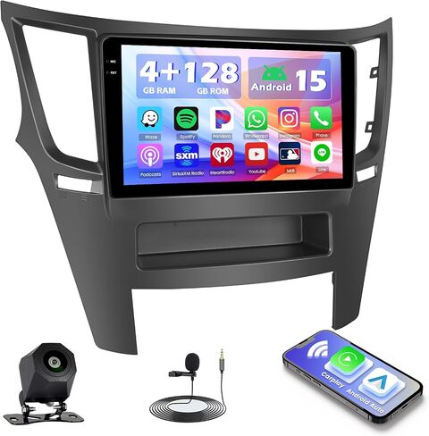 Hikity 4+128G Android 15 Car Stereo for Subaru Legacy Outback 2010-2014, 9" Touchscreen Radio with CarPlay, Android Auto, Bluetooth, GPS Navigation, WiFi, DSP, FM, RDS + AHD Backup Camera in Saudi Arabia