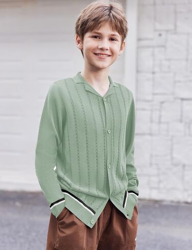 Arshiner Boys School Cardigan Sweater Long Sleeve Button Down Knit Shirts Fall Casual Vintage Shirt for Kids 5-13 Years in Saudi Arabia