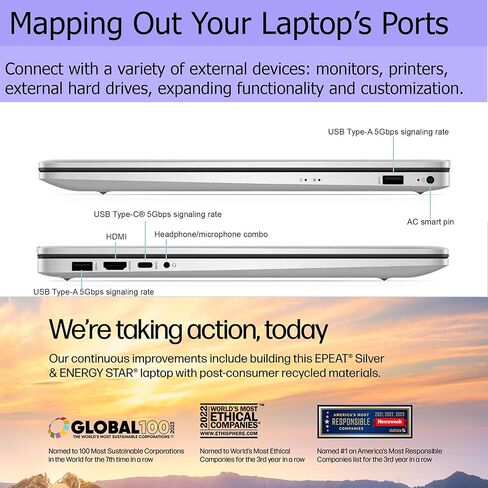 2022 HP Chromebook 14 بوصة HD كمبيوتر محمول يعمل باللمس، معالج Intel Celeron N3350 ثنائي النواة، ذاكرة الوصول العشوائي 4 جيجابايت، 32 جيجابايت eMMC، كاميرا ويب عالية الدقة، Intel HD Graphics 500، USB-C، نظام تشغيل Chrome، رمادي، بطاقة USB SnowBell سعة 32  in Kuwait