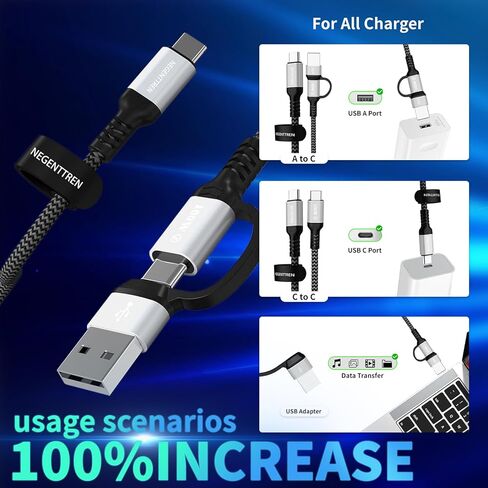 كابل 2 في 1 USB C إلى C بقوة 100 وات (6 أقدام، 2 حزمة)، سلك شحن سريع 5 أمبير من النوع A إلى C، كابل USB C مجدول من النايلون لسلسلة iPhone 16 Max، MacBook Pro، iPad (كابل 100 واط) in Kuwait