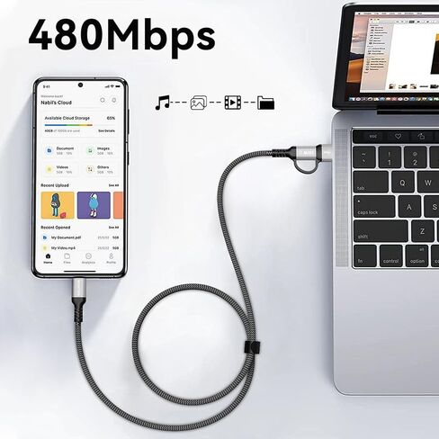 كابل 2 في 1 USB C إلى C بقوة 100 وات (6 أقدام، 2 حزمة)، سلك شحن سريع 5 أمبير من النوع A إلى C، كابل USB C مجدول من النايلون لسلسلة iPhone 16 Max، MacBook Pro، iPad (كابل 100 واط) in Kuwait