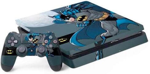 ملصق Skinit المخصص للألعاب متوافق مع PS4 Slim Bundle - تصميم على شكل شخصية DC Comics مرخص رسميًا من Batman Blue Splash in Saudi Arabia