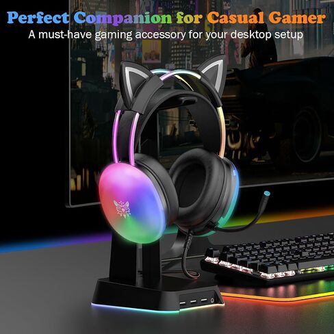 Cat Ear Gaming Headset with Microphone, RGB Rainbow Lighting, Surround Sound, 3.5mm Wired Over-Ear Headphones for PC/PS4/PS5/Switch/Laptop, Lightweight and Adjustable Headband in Kuwait