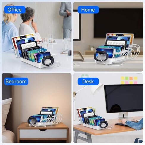 285W Charging Station for Multiple Devices, 10 Ports Fast Multi-Device Charger Organizer Compatible with MacBook Pro Laptop, iPhone, Android, Ipad, Tablet, Kindle, Family Multi-Device Charging Dock in Saudi Arabia