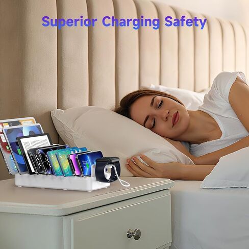 285W Charging Station for Multiple Devices, 10 Ports Fast Multi-Device Charger Organizer Compatible with MacBook Pro Laptop, iPhone, Android, Ipad, Tablet, Kindle, Family Multi-Device Charging Dock in Saudi Arabia