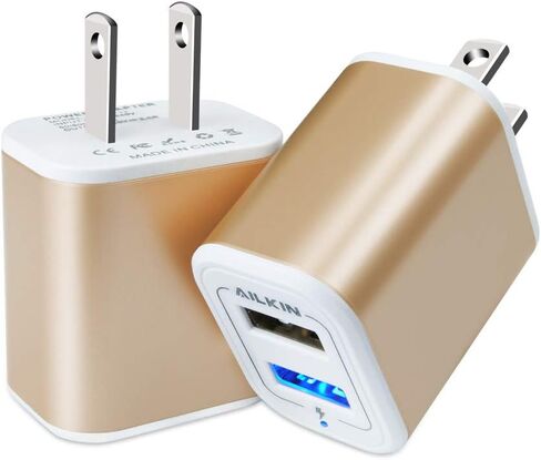 شاحن حائط بمقبس USB، كتلة شحن، 2 حزمة AILKIN 2.1A شحن سريع ثنائي المنفذ محول طاقة مكعب قاعدة من الطوب متوافقة مع الهاتف، الوسادة، LG، Honor، Samsung، Kindle Fire، أزرق، جميع USB - أزرق in Kuwait