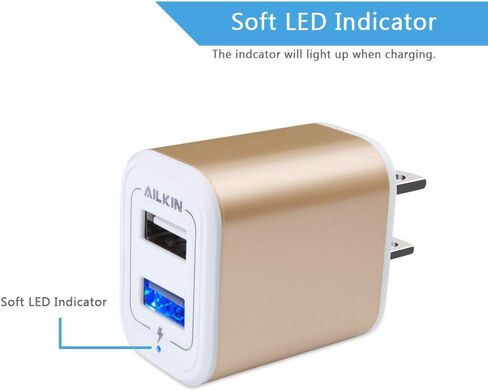 شاحن حائط بمقبس USB، كتلة شحن، 2 حزمة AILKIN 2.1A شحن سريع ثنائي المنفذ محول طاقة مكعب قاعدة من الطوب متوافقة مع الهاتف، الوسادة، LG، Honor، Samsung، Kindle Fire، أزرق، جميع USB - أزرق in Kuwait