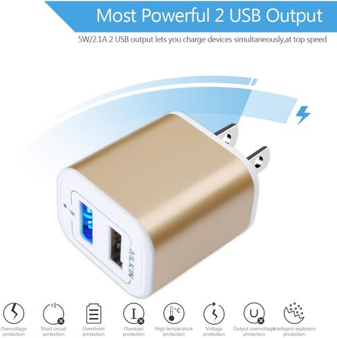 شاحن حائط بمقبس USB، كتلة شحن، 2 حزمة AILKIN 2.1A شحن سريع ثنائي المنفذ محول طاقة مكعب قاعدة من الطوب متوافقة مع الهاتف، الوسادة، LG، Honor، Samsung، Kindle Fire، أزرق، جميع USB - أزرق in Kuwait