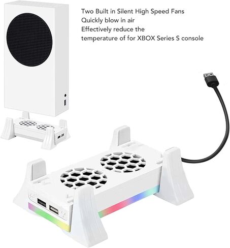 حامل تبريد وحدة التحكم في الألعاب، حامل تبريد لـ Xbox Series S مع ضوء RGB، قاعدة تبريد RGB Light Cooler قابلة للضبط مع منفذي USB إضافيين لـ Xbox Series S in Kuwait