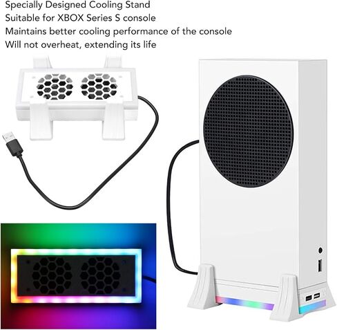 حامل تبريد وحدة التحكم في الألعاب، حامل تبريد لـ Xbox Series S مع ضوء RGB، قاعدة تبريد RGB Light Cooler قابلة للضبط مع منفذي USB إضافيين لـ Xbox Series S in Kuwait