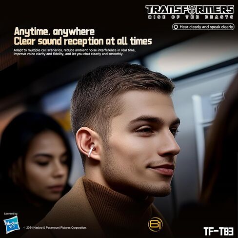 Transformers TF-T83 Clip-on Bluetooth 5.4 Wireless Earbuds, with Microphone for HD Voice Calls in-Ear Cool HiFi Calling Dual Modes Sports IPX5 Waterproof Long Endurance Earphones (Beige - Airazor) in Saudi Arabia