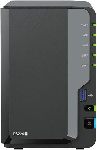 Synology DiskStation DS224+ NAS Server with Celeron 2.0GHz CPU, 6GB Memory, 36TB HDD Storage, 2 x 1GbE LAN Ports, DSM Operating System in Saudi Arabia