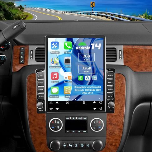 راديو ستيريو للسيارة Android 14 Double Din لسيارة شيفروليه سيلفرادو 1500 2500 3500 2007-2014، 9.7 بوصة راديو سيارة مع تشغيل لاسلكي Android Auto GPS WiFi Bluetooth RDS SWC كاميرا احتياطية in Kuwait