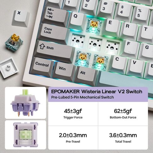 EPOMAKER QK108 Full Size Mechanical Keyboard with Screen & Knob, 8000mAh, QMK/VIA, Creamy&Thocky, Gasket, RGB Backlit, Mac Keycap, Wireless Gaming Keyboard (White Cyan, Wisteria Linear Switch) in Saudi Arabia