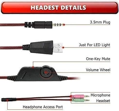 JYYBN Gaming HeadsetHeadset with Noise Canceling Light, Compatible Stereo Gaming Headset, Noise Cancelling Over Ear Headphones with Mic, Bass Surround, Soft Memory Earmuffs for Laptop in Saudi Arabia