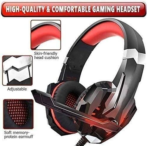 JYYBN Gaming HeadsetHeadset with Noise Canceling Light, Compatible Stereo Gaming Headset, Noise Cancelling Over Ear Headphones with Mic, Bass Surround, Soft Memory Earmuffs for Laptop in Saudi Arabia