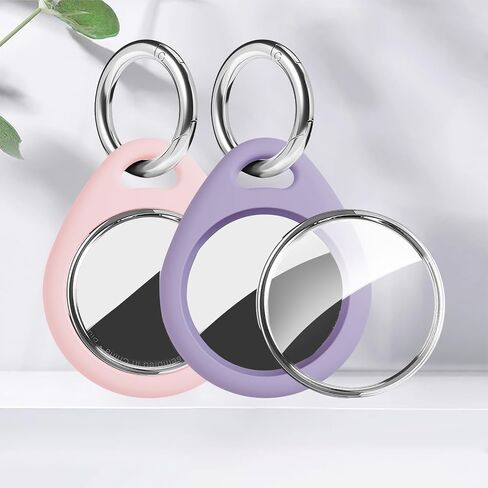 2 Pack for Airtag Holder Case with 2 Keychains, Waterproof TPU Shell Protective Case with Metal Keychain 304 Stainless Steel Key Ring Clip, for Airtag Accessories, Purple/Green in Saudi Arabia