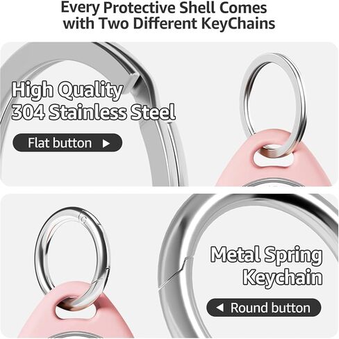 2 Pack for Airtag Holder Case with 2 Keychains, Waterproof TPU Shell Protective Case with Metal Keychain 304 Stainless Steel Key Ring Clip, for Airtag Accessories, Purple/Green in Saudi Arabia