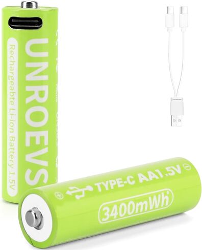 USB Rechargeable Lithium AA Batteries, 3400mWh 1.5V Rechargeable Double A Battery with 2-in-1 USB-C Cable,2H Fast Charge, Over 1200 Cycles.(2 Packs) in Kuwait