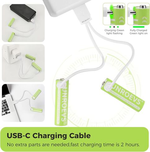 USB Rechargeable Lithium AA Batteries, 3400mWh 1.5V Rechargeable Double A Battery with 2-in-1 USB-C Cable,2H Fast Charge, Over 1200 Cycles.(2 Packs) in Kuwait