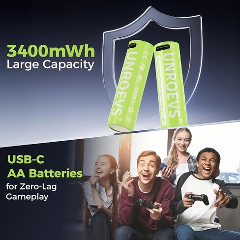 USB Rechargeable Lithium AA Batteries, 3400mWh 1.5V Rechargeable Double A Battery with 2-in-1 USB-C Cable,2H Fast Charge, Over 1200 Cycles.(2 Packs) in Kuwait