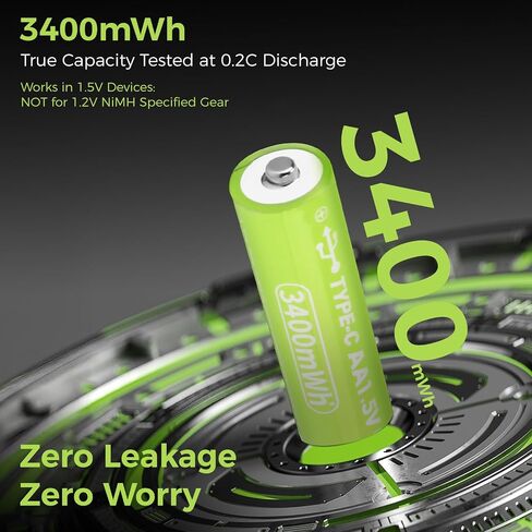 USB Rechargeable Lithium AA Batteries, 3400mWh 1.5V Rechargeable Double A Battery with 2-in-1 USB-C Cable,2H Fast Charge, Over 1200 Cycles.(2 Packs) in Kuwait
