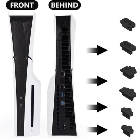 غطاء غبار متوافق مع جهاز PS5 Slim - غطاء شبكة غبار يحمي وحدة تحكم PlayStation 5 Slim من الغبار والوبر والشعر، مناسب تمامًا للأجهزة النحيفة (أسود) in Kuwait