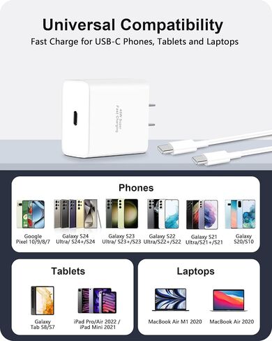 شاحن سريع 45 واط USB C لـ Google Pixel 10/10 Pro/10 Pro XL/9/9 Pro XL/Fold/8/8a/8 Pro/7/6/5، كتلة شاحن 45 واط من النوع C وكابل USBC طويل 10أقدام شحن سريع لهاتف iPhone 17/17 Pro/Air/16/15/Pro Max، iPad in Kuwait