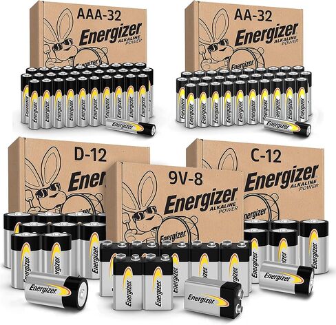 Energizer Alkaline Power Batteries Variety Pack, 32 AA Batteries, 32 AAA Batteries, 12 D Batteries, 12 C Batteries, 8 9V Batteries (80 Count) in Saudi Arabia