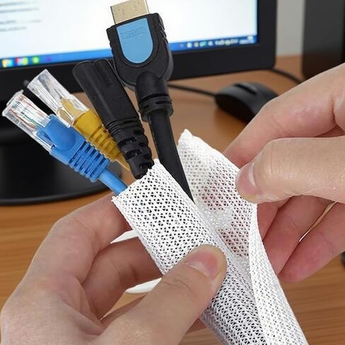 25ft - 1/2 Inch Split Wire Cable Sleeve - Durable Cord Protector for USB, Power, and Audio Cables - Prevents Pet Chewing - White in Saudi Arabia