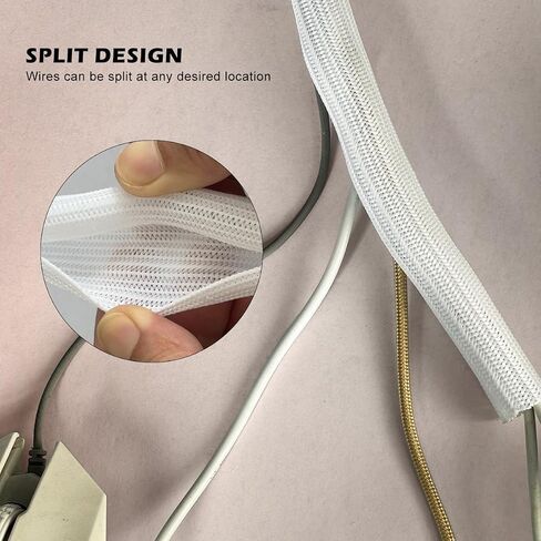 25ft - 1/2 Inch Split Wire Cable Sleeve - Durable Cord Protector for USB, Power, and Audio Cables - Prevents Pet Chewing - White in Saudi Arabia