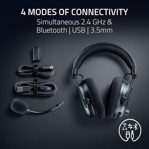 سماعة ألعاب Razer BlackShark V3 Pro Wireless ANC للكمبيوتر الشخصي: ميكروفون كامل النطاق - برامج تشغيل 50 مم - 2.4 جيجا هرتز، بلوتوث، USB، 3.5 مم - تعمل مع Mac، PS5، Nintendo Switch، الهاتف الذكي - أسود (متجدد) in Kuwait