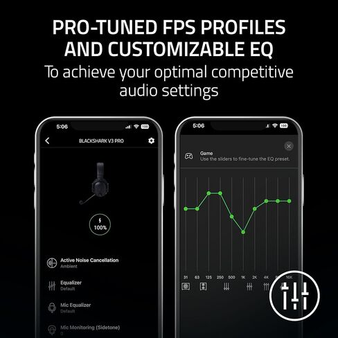 سماعة ألعاب Razer BlackShark V3 Pro Wireless ANC للكمبيوتر الشخصي: ميكروفون كامل النطاق - برامج تشغيل 50 مم - 2.4 جيجا هرتز، بلوتوث، USB، 3.5 مم - تعمل مع Mac، PS5، Nintendo Switch، الهاتف الذكي - أسود (متجدد) in Kuwait