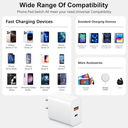 شاحن iPhone 17 16 15 شحن سريع USB C شاحن من النوع C مع 3 كابلات بطول 10 أقدام لهاتف iPhone 17/17 Plus/17 Pro Max/16/16 Plus/16 Pro Max/15 Pro Max/iPad Pro in Kuwait