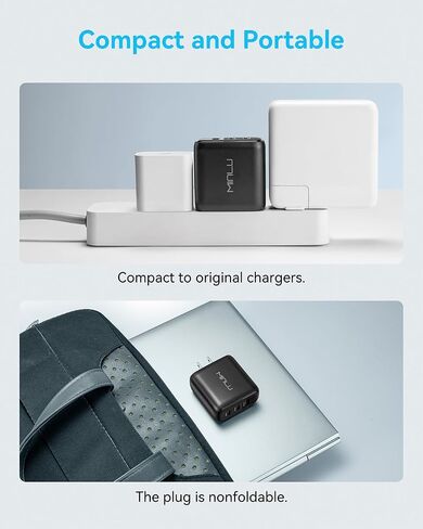 كتلة شاحن USB C بقدرة 65 واط من MINLU، شاحن جداري GaN 3 منافذ سريع PPS من النوع C مع كابل 6 أقدام 100 واط 2 في 1 USB-C/L، شحن سريع لأجهزة MacBook Pro/Air، iPad، iPhone 17/16/15 والمزيد من السلسلة، Galaxy S24 UItra in Kuwait