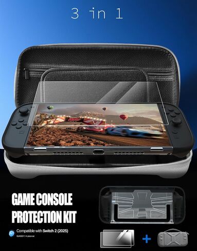 QUAGGY مصممة لجهاز Nintendo Switch 2 (2025)، حافظة حماية نحيفة للغاية من مادة TPU&PC، فتحات لبطاقات الألعاب، حقيبة حمل الكل في واحد لملحقات Switch 2 [واقي شاشة مدمج 2] رمادي in Saudi Arabia