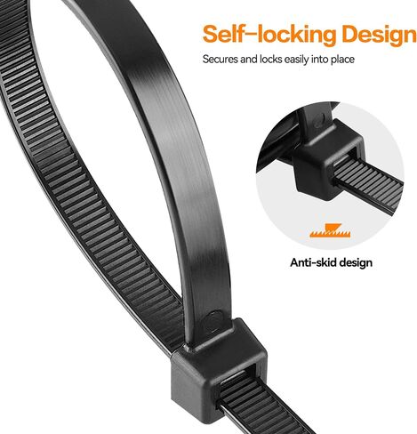 Zip Ties 18 inch (10 Pack), Black, 60lb Tensile Strength, Cable Ties for indoor and outdoor use in Saudi Arabia