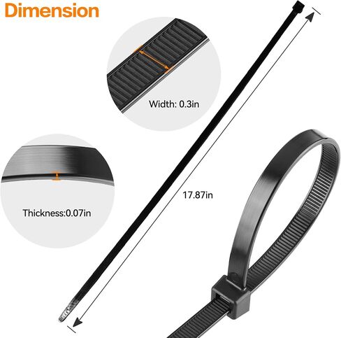 Zip Ties 18 inch (10 Pack), Black, 60lb Tensile Strength, Cable Ties for indoor and outdoor use in Saudi Arabia