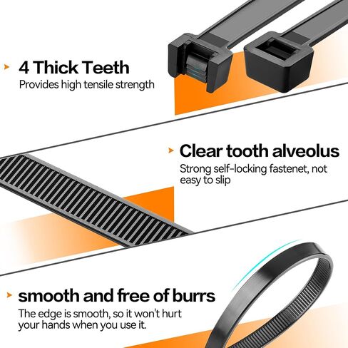 Zip Ties 18 inch (10 Pack), Black, 60lb Tensile Strength, Cable Ties for indoor and outdoor use in Saudi Arabia