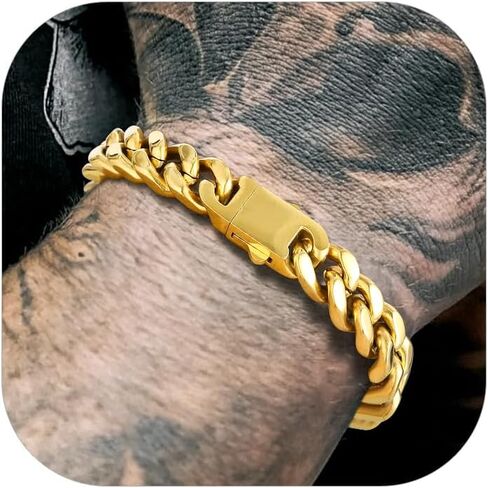 Richsteel 5/7/9/12mm Wide Miami Cuban Link Chain Bracelet for Men Women,Stainless Steel/Gold/Black Plated,7.4/8.2/9 Inch Length,Hip Hop Urban Street-wear Jewelry(Gift Wrapped) in Saudi Arabia