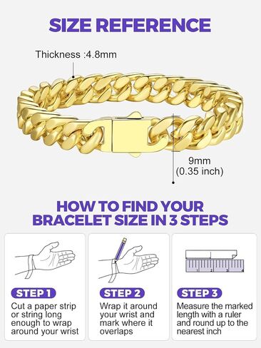 Richsteel 5/7/9/12mm Wide Miami Cuban Link Chain Bracelet for Men Women,Stainless Steel/Gold/Black Plated,7.4/8.2/9 Inch Length,Hip Hop Urban Street-wear Jewelry(Gift Wrapped) in Saudi Arabia