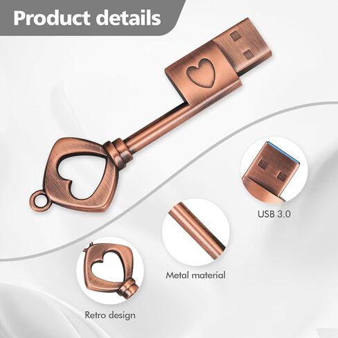 محرك أقراص فلاش USB 3.0 عالي السرعة، عصا ذاكرة USB على شكل مفتاح الحب القديم، محرك إبهام للصور والموسيقى وتخزين الملفات (64 جيجابايت) in Kuwait