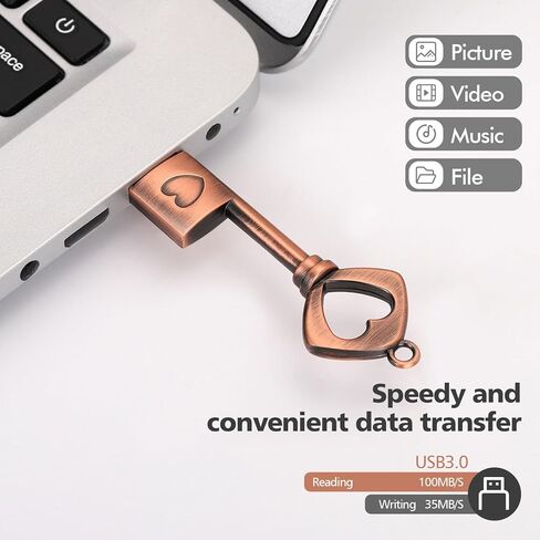 محرك أقراص فلاش USB 3.0 عالي السرعة، عصا ذاكرة USB على شكل مفتاح الحب القديم، محرك إبهام للصور والموسيقى وتخزين الملفات (64 جيجابايت) in Kuwait