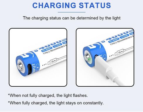 4000 مللي واط في الساعة بطاريات ليثيوم AA قابلة لإعادة الشحن، 4 عبوات، 1.5 فولت USB نوع C بطاريات ليثيوم أيون مزدوجة مقاس AA، تدوم طويلاً 1200 دورة، بطارية عالية السعة للألعاب، أجهزة التحكم عن بعد، قفل الباب الذكي in Kuwait