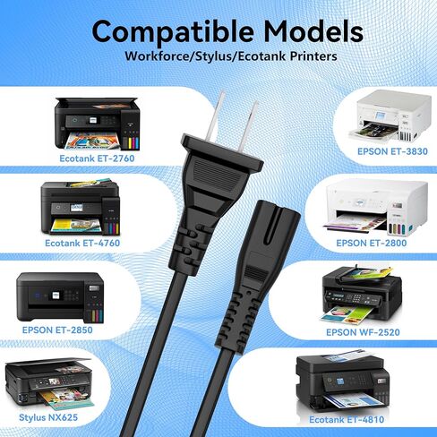 AC Power Cord Cable for Epson EcoTank ET-2800 ET-2803 ET-2850 ET-3830 WF-2850 Stylus NX625, Ecotank ET-2760 ET-2720 ET-2750 ET-4760, and More Printer in Saudi Arabia
